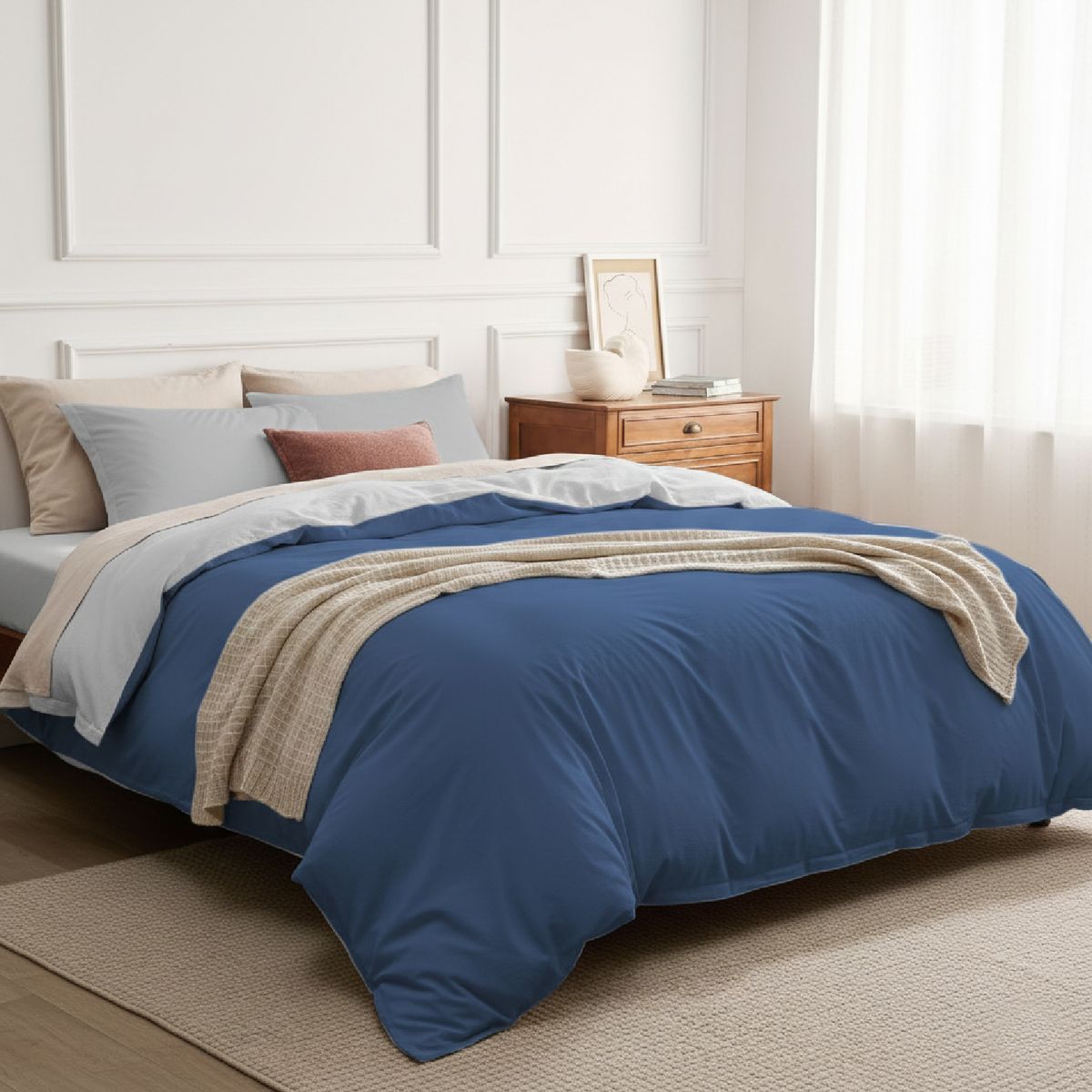 MY HOME STORE - Funda Duvet Cover Azul- Gris Claro Sencillo