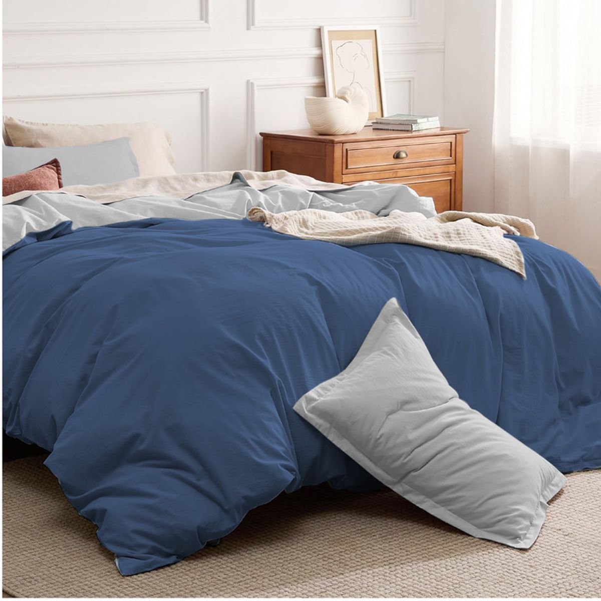 MY HOME STORE - Funda Duvet Cover Azul- Gris Claro Sencillo