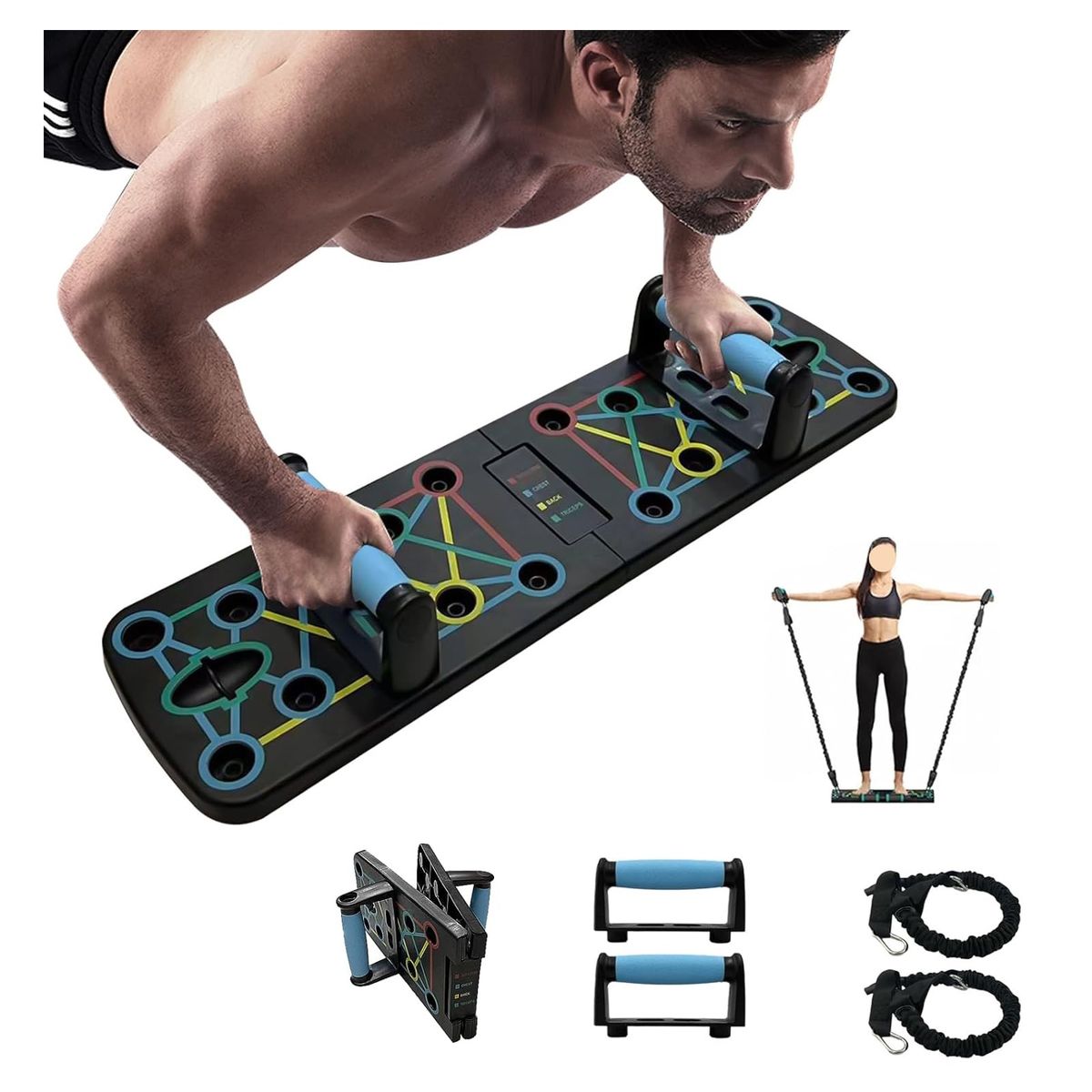 GENERAL - Tablero Flexiones Multifuncional Portatil + Bandas Elasticas