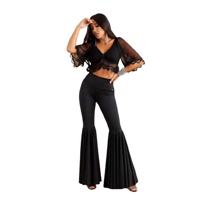 VIA7 - Pantalon en licra talle alto bota campana bolero