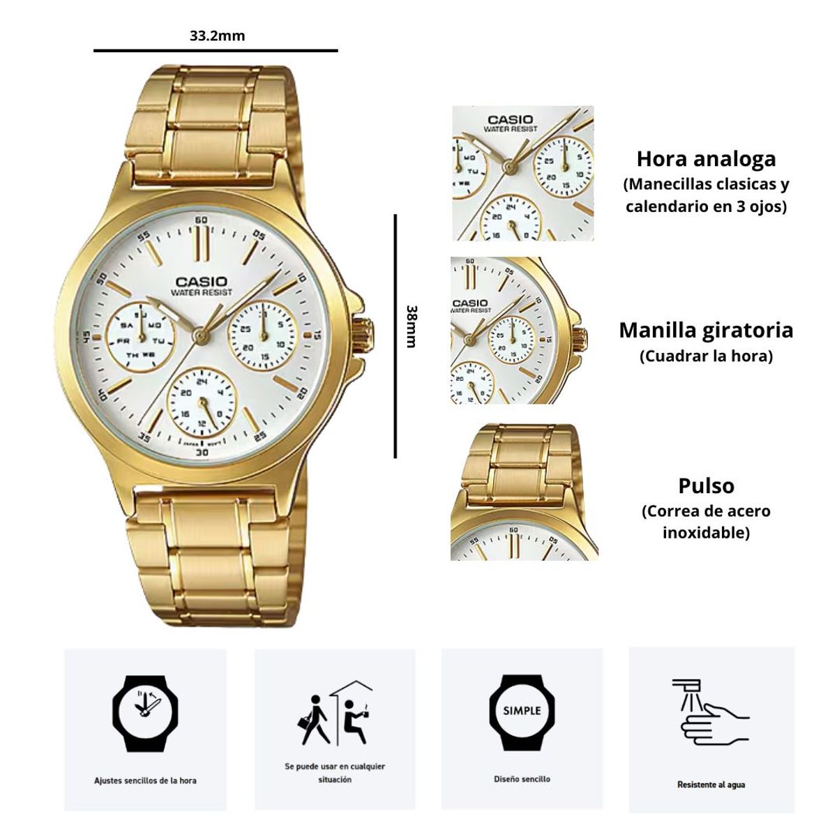 CASIO - Reloj Casio Modelo LTP-V300G-7A Diseño Elegante