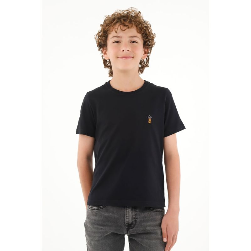 TENNIS - Camiseta negra con mini bordado para niño