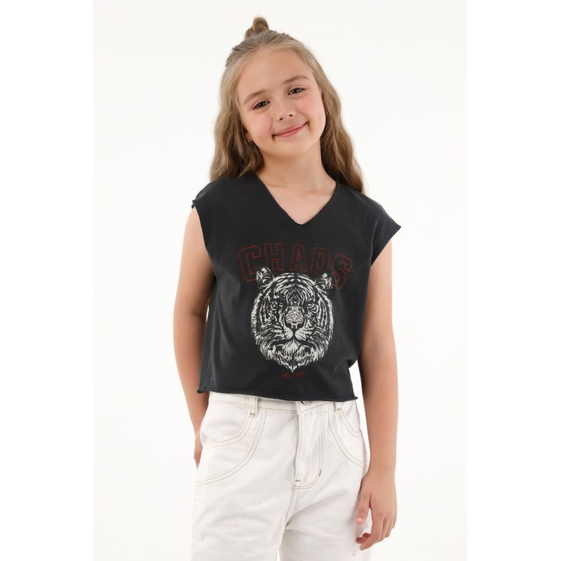 TENNIS - Camiseta negra con estampado de tigre para niña