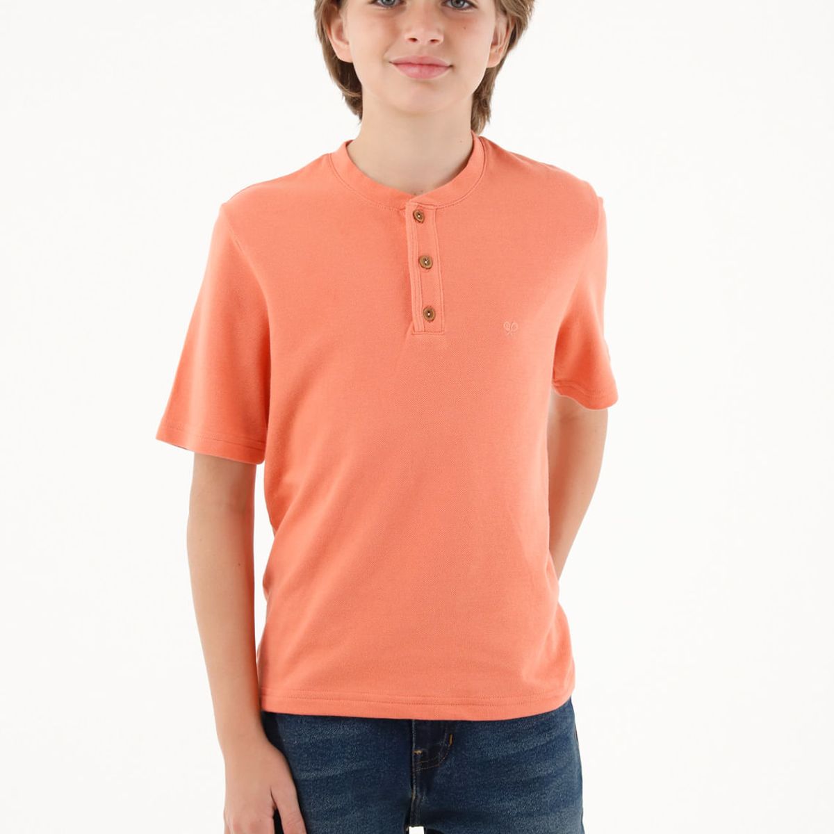TENNIS - Camiseta naranja con perilla de botones para niño