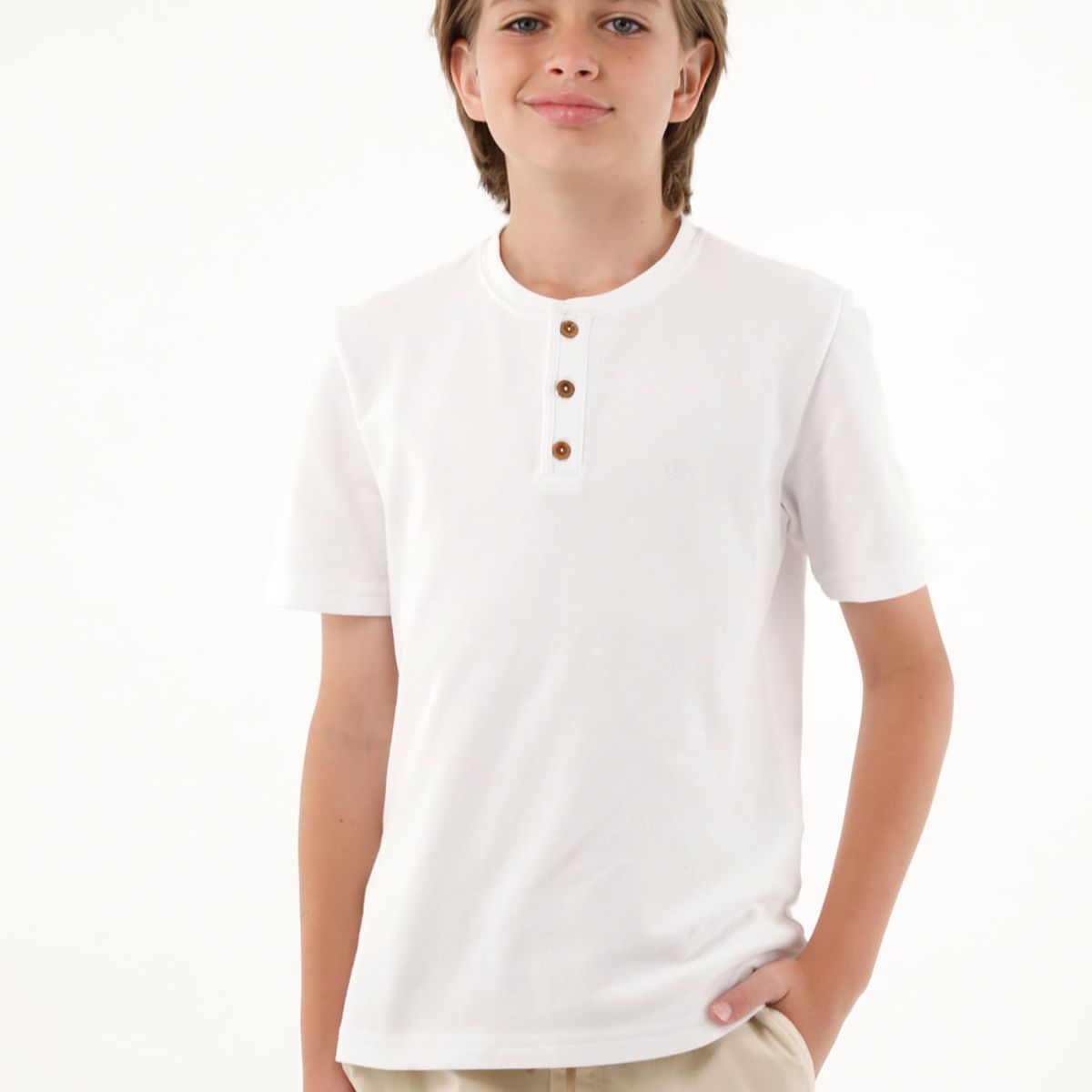 TENNIS - Camiseta blanca con perilla de botones para niño