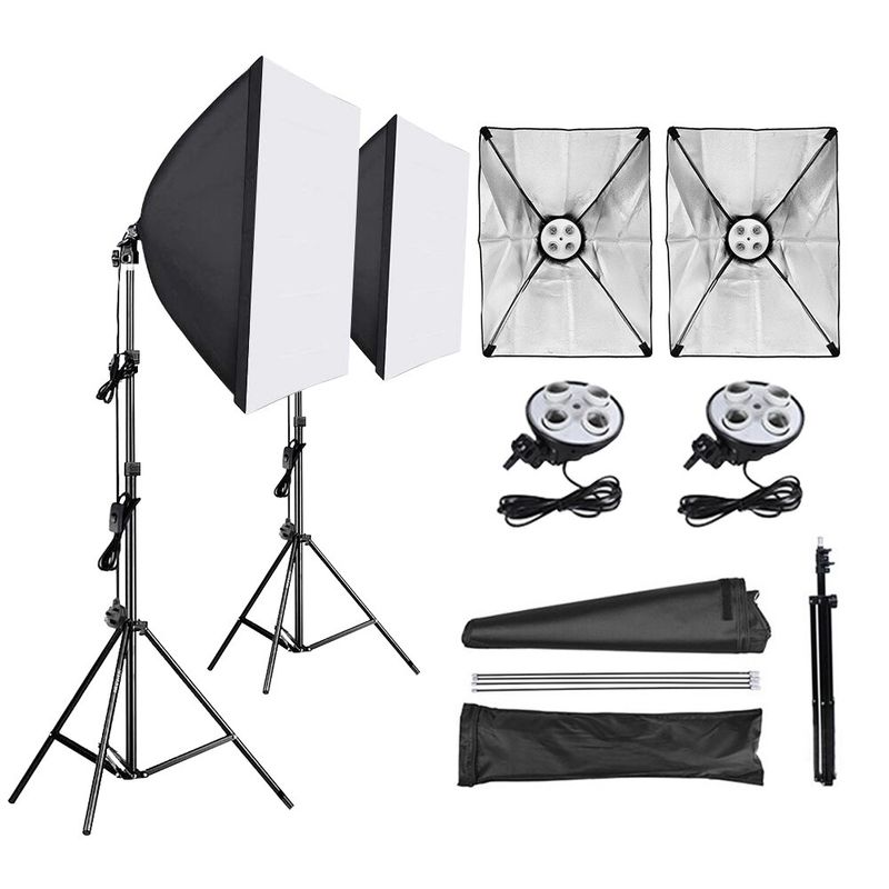 PRO - 2 Kit De Iluminación Softbox + Socket X4 Bombillos +tripodes
