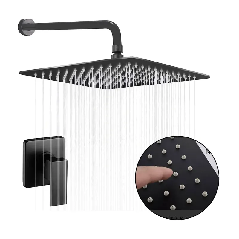 GENERICO - Set Griferia Ducha Monocontrol Negra Regadera 20cm Cuadra Lu