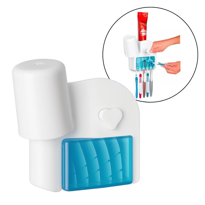 GENERICO - Organizador Cepillos 5 Puestos Dispensador Crema Dental Antigoteo