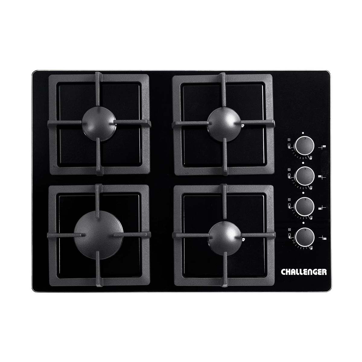 CHALLENGER - Estufa 4 Puestos Cristal + Campana Horizontal 60 Cm Negra