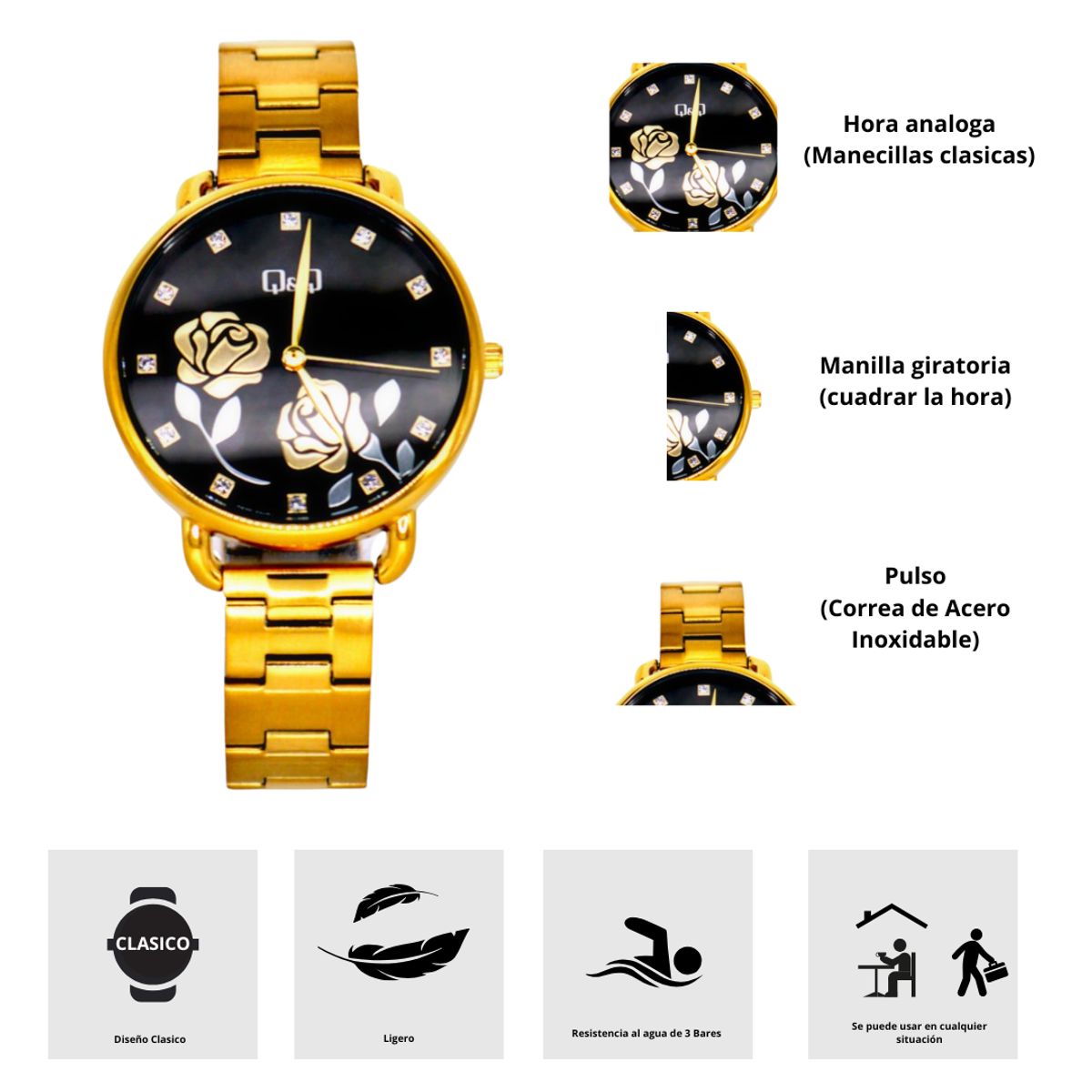 Q&Q - Reloj Q&Q Q53B-501PY Diseño Clásico