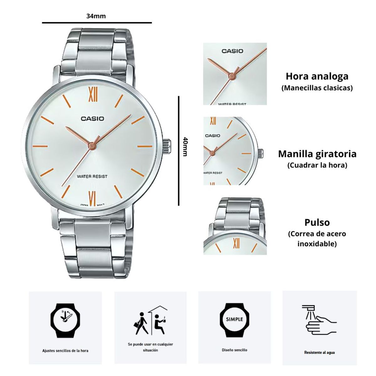 CASIO - Reloj Casio Modelo LTP-VT01D-7B Diseño Elegante