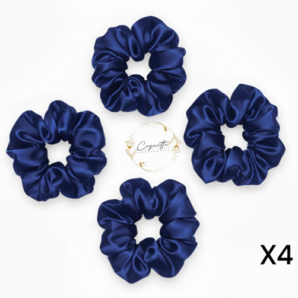 GENERICO - Pack Elegancia x4 Scrunchies en Satín Premium Tono Azul