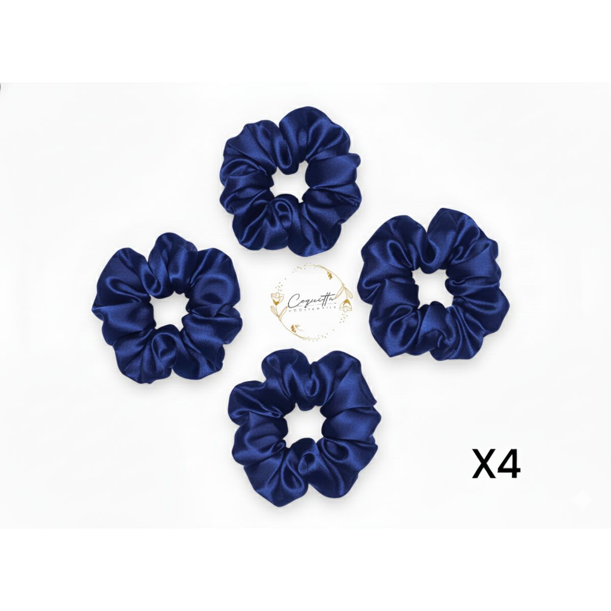 GENERICO - Pack Elegancia x4 Scrunchies en Satín Premium Tono Azul