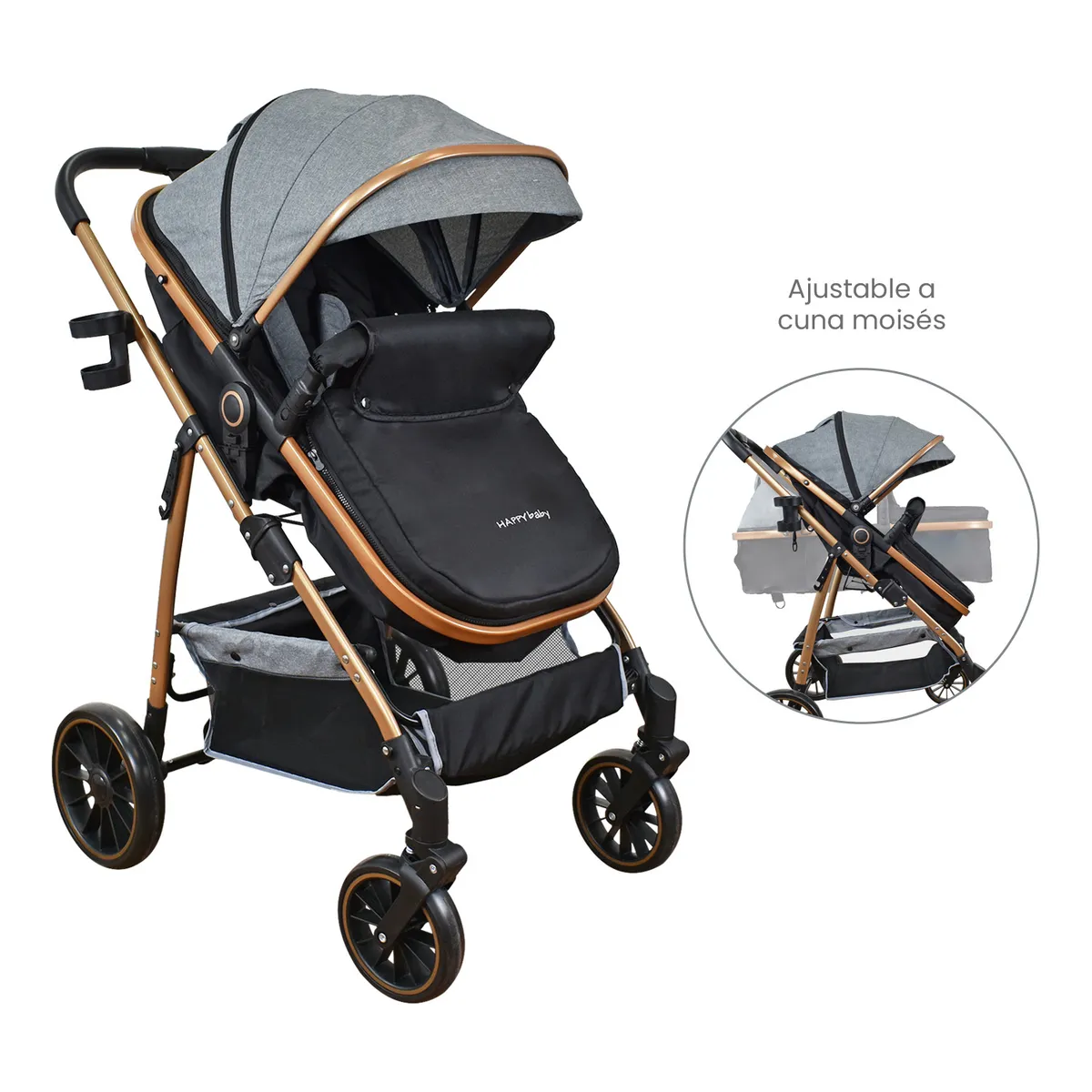 HAPPY BABY - Coche Bebe Moises Welly Happy Baby Gris