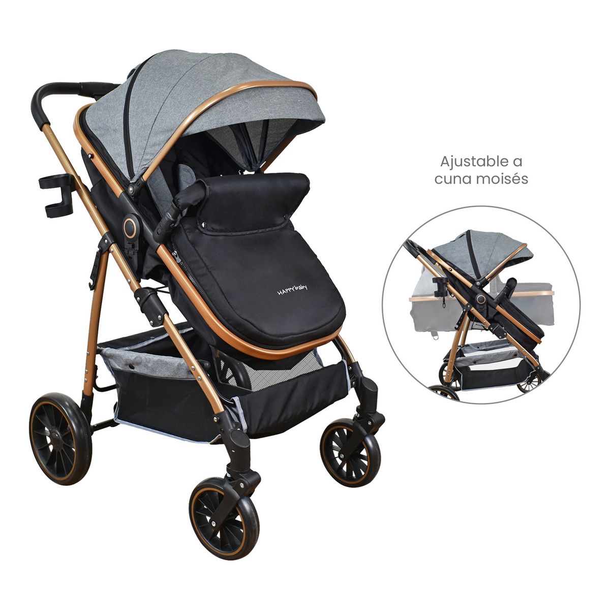 HAPPY BABY - Coche Bebe Moises Welly Happy Baby Gris