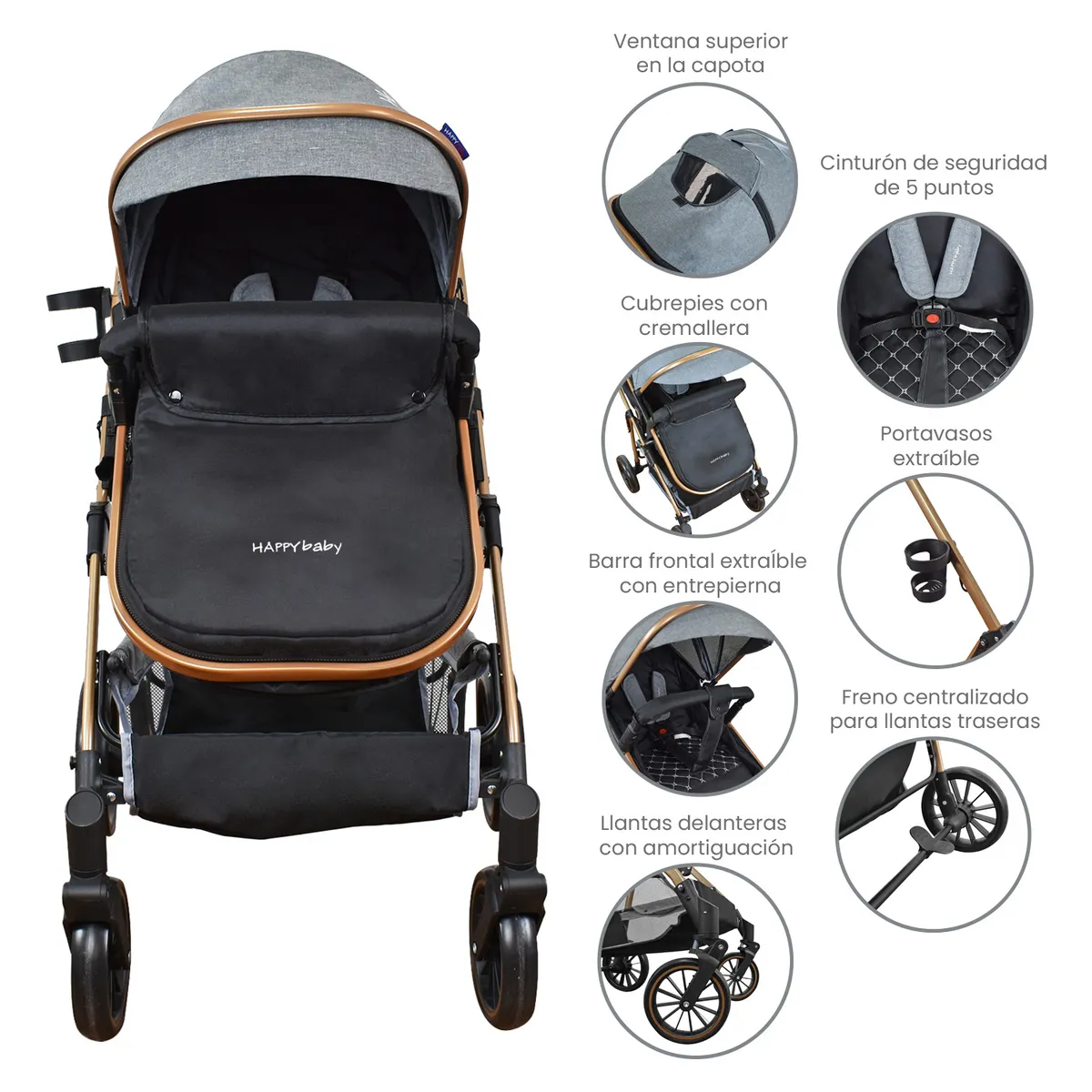 HAPPY BABY - Coche Bebe Moises Welly Happy Baby Gris