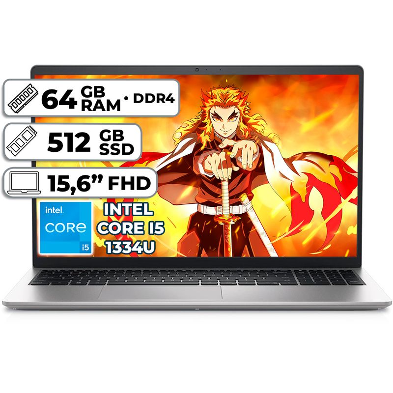 DELL - PORTÁTIL DELL INSPIRON 3530 INTEL CORE I5 1334U 512GB SSD 64GB RAM 15,6" FHD PLATINUM SILVER