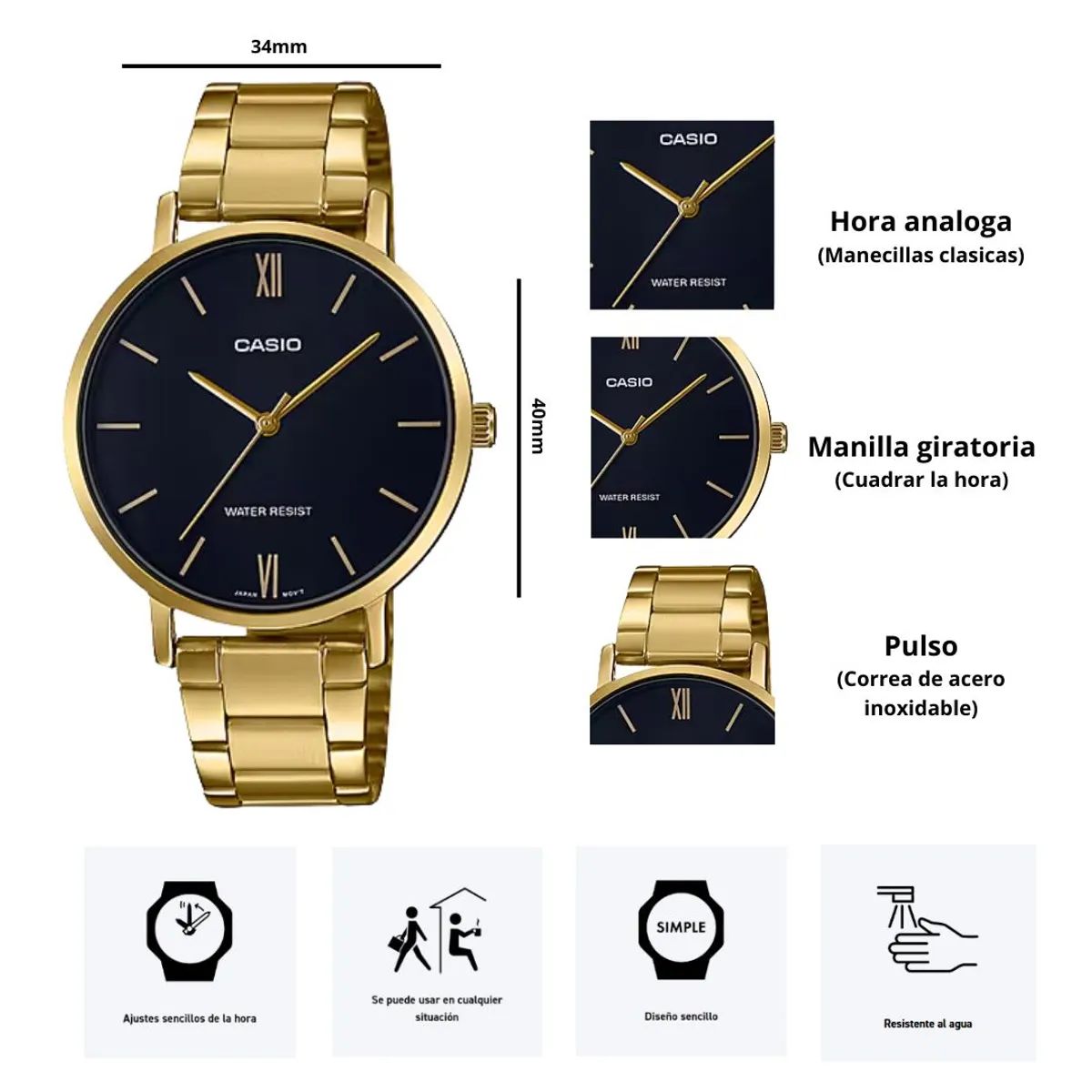 CASIO - Reloj Casio Referencia LTP-VT01G-1B Diseño Elegante