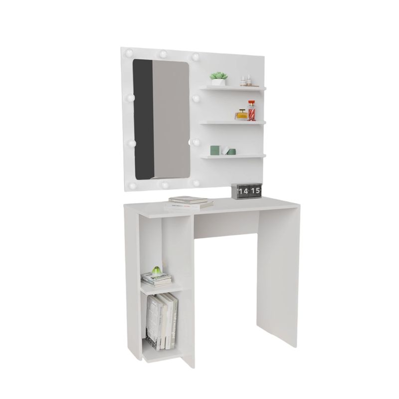 DKO DESIGN - Combo Escritorio Panel Tocador Hollywood 77x80x40 Blanco