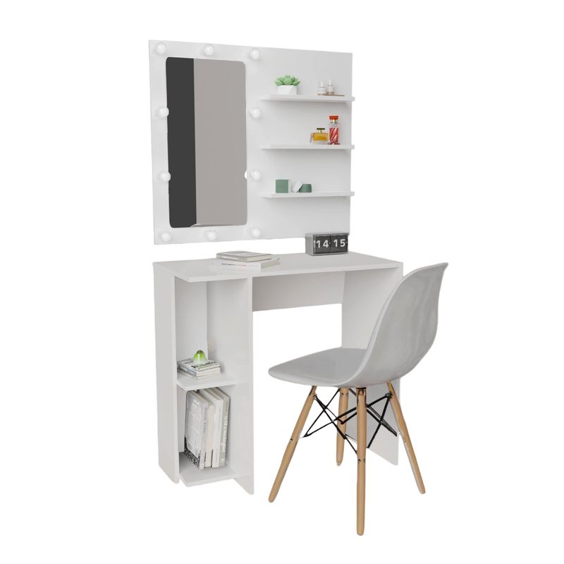 DKO DESIGN - Combo Escritorio Panel Tocador Hollywood + Silla Eames 77x80x40 Blanco
