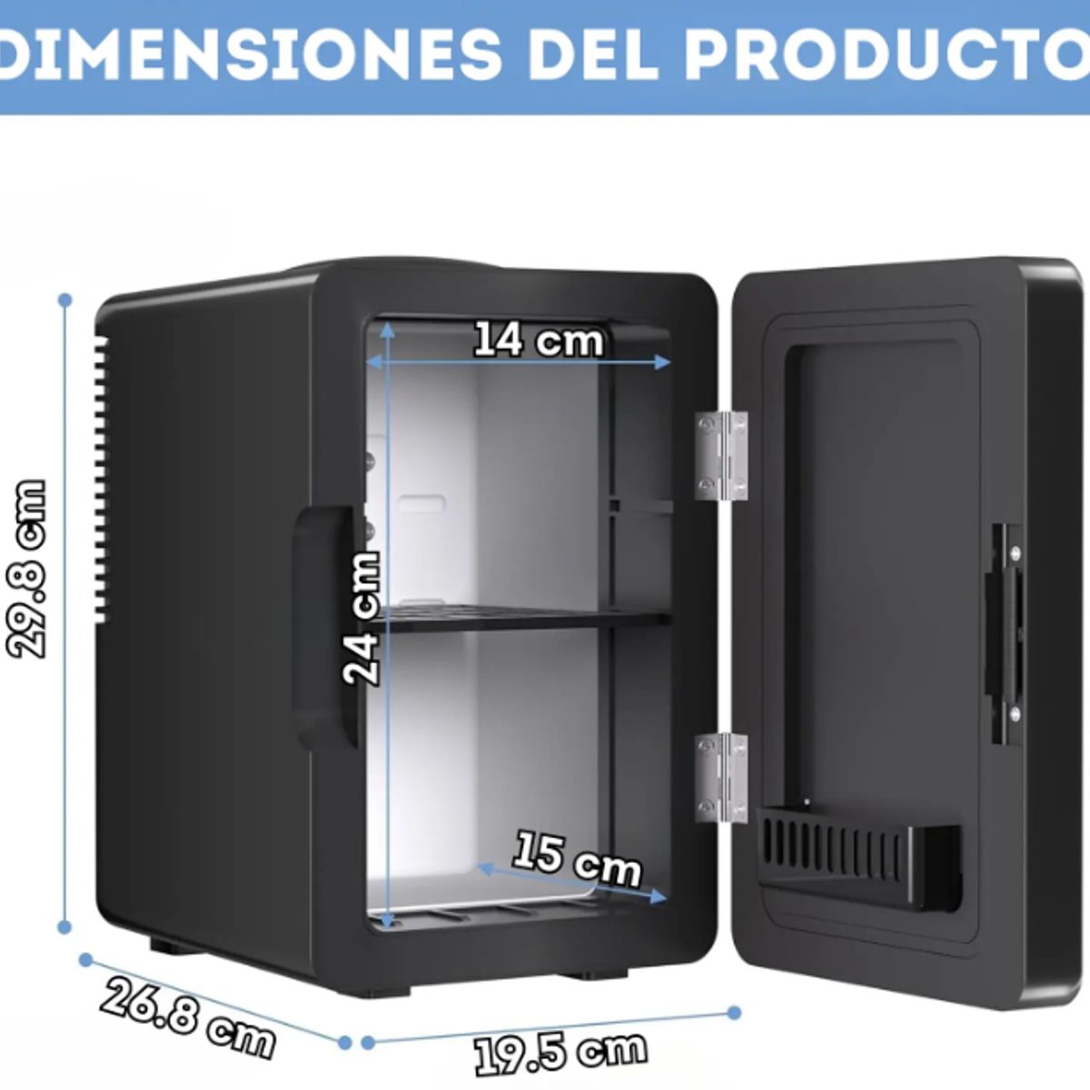 KOBALT - Mini nevera negra portátil con espejo y luz led 6 LITROS