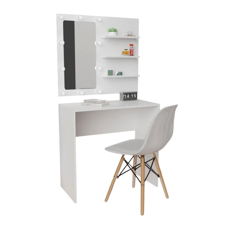 DKO DESIGN - Combo Escritorio Panel Tocador Tomy Holywood+Silla Eames  (77x80x40) Blanco