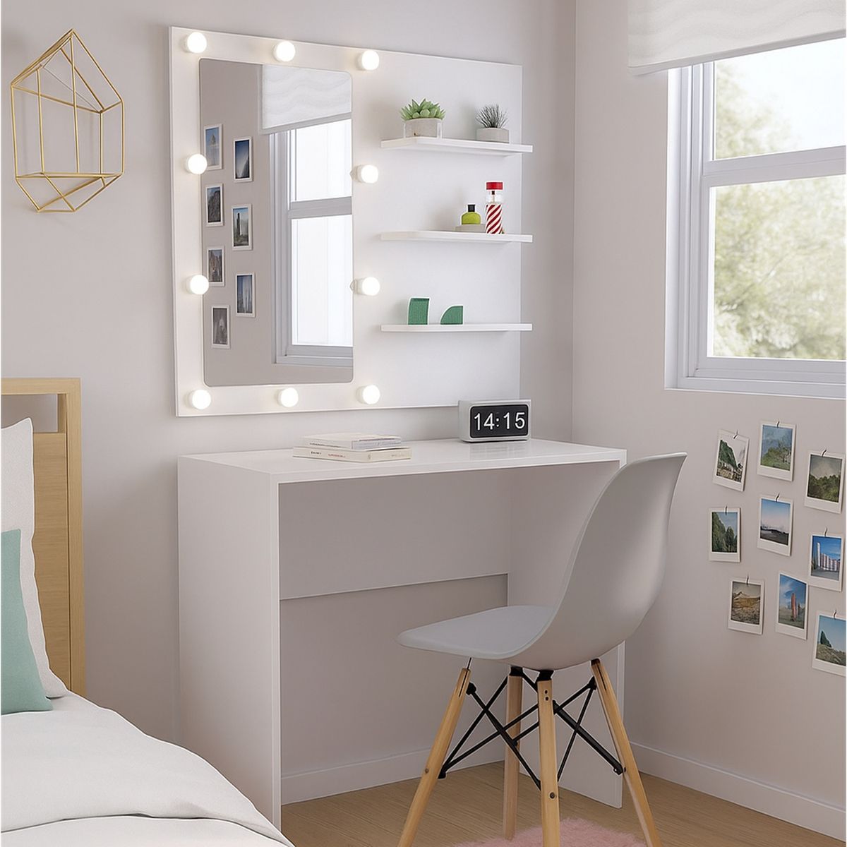 DKO DESIGN - Tocador Tomy Con Luces Led + Silla Blanco