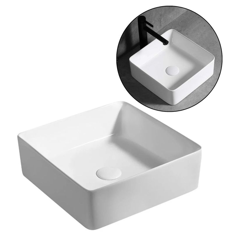 GENERICO - Lavamanos Cuadrado Sobreponer Porcelana Blanca 38X38X13 Cm