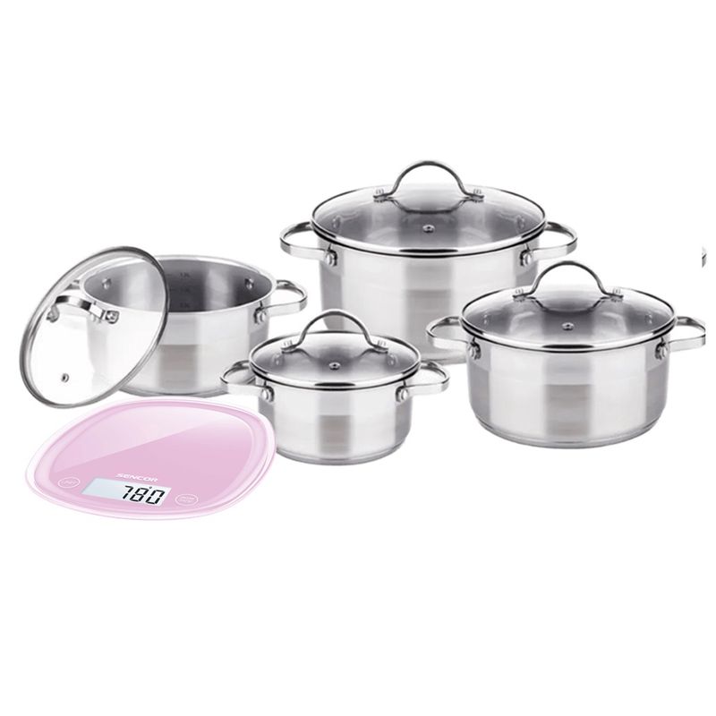 LAMART - Combo Bateria 8pz Lamart de cocina con Gramera Digital Sencor