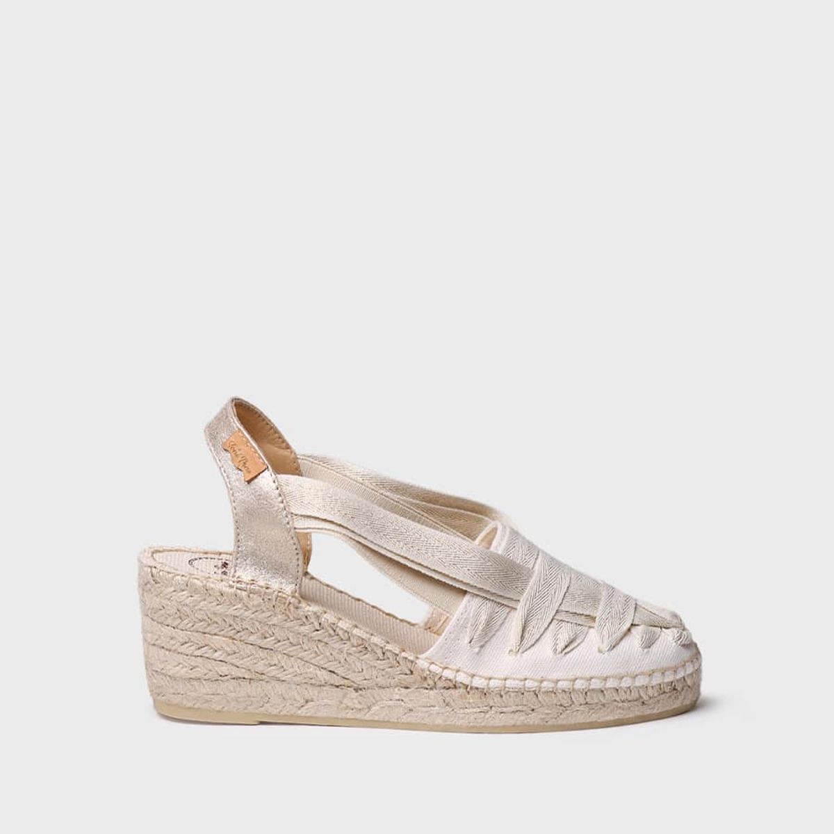 TONI PONS - Alpargata de mujer en algodón crudo con cuña y cintas  TRACY-CZ