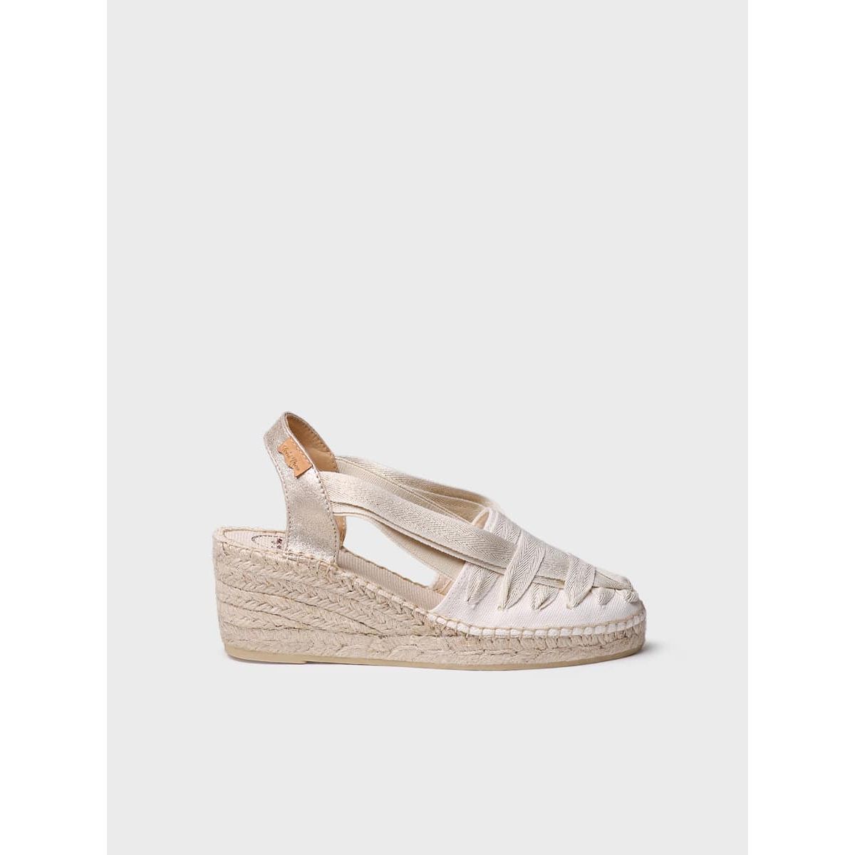 TONI PONS - Alpargata de mujer en algodón crudo con cuña y cintas  TRACY-CZ