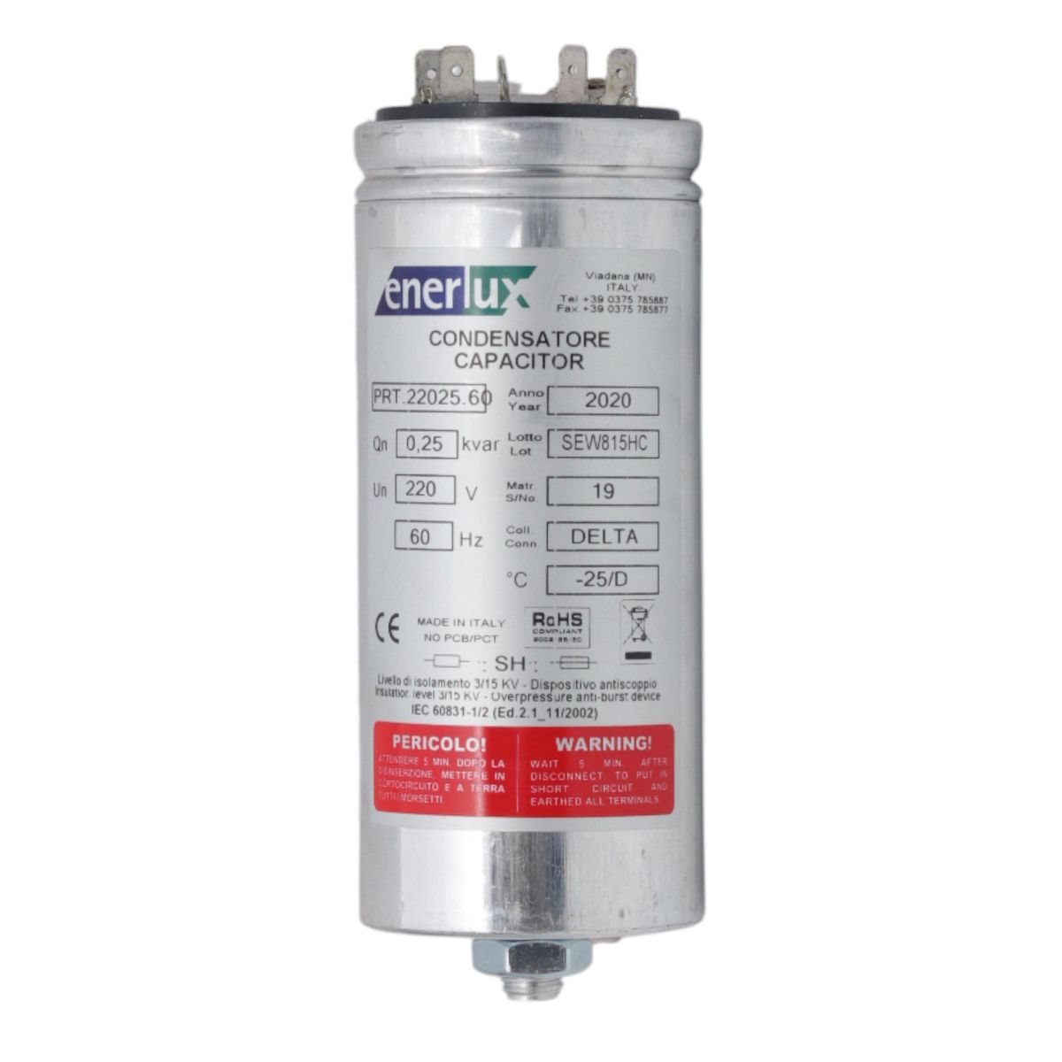 ENERLUX - Condensador Trifasico 220V 0,25KVAR Enerlux PRT.22025.60