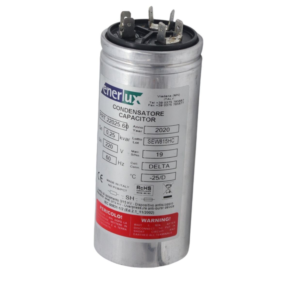 ENERLUX - Condensador Trifasico 220V 0,25KVAR Enerlux PRT.22025.60