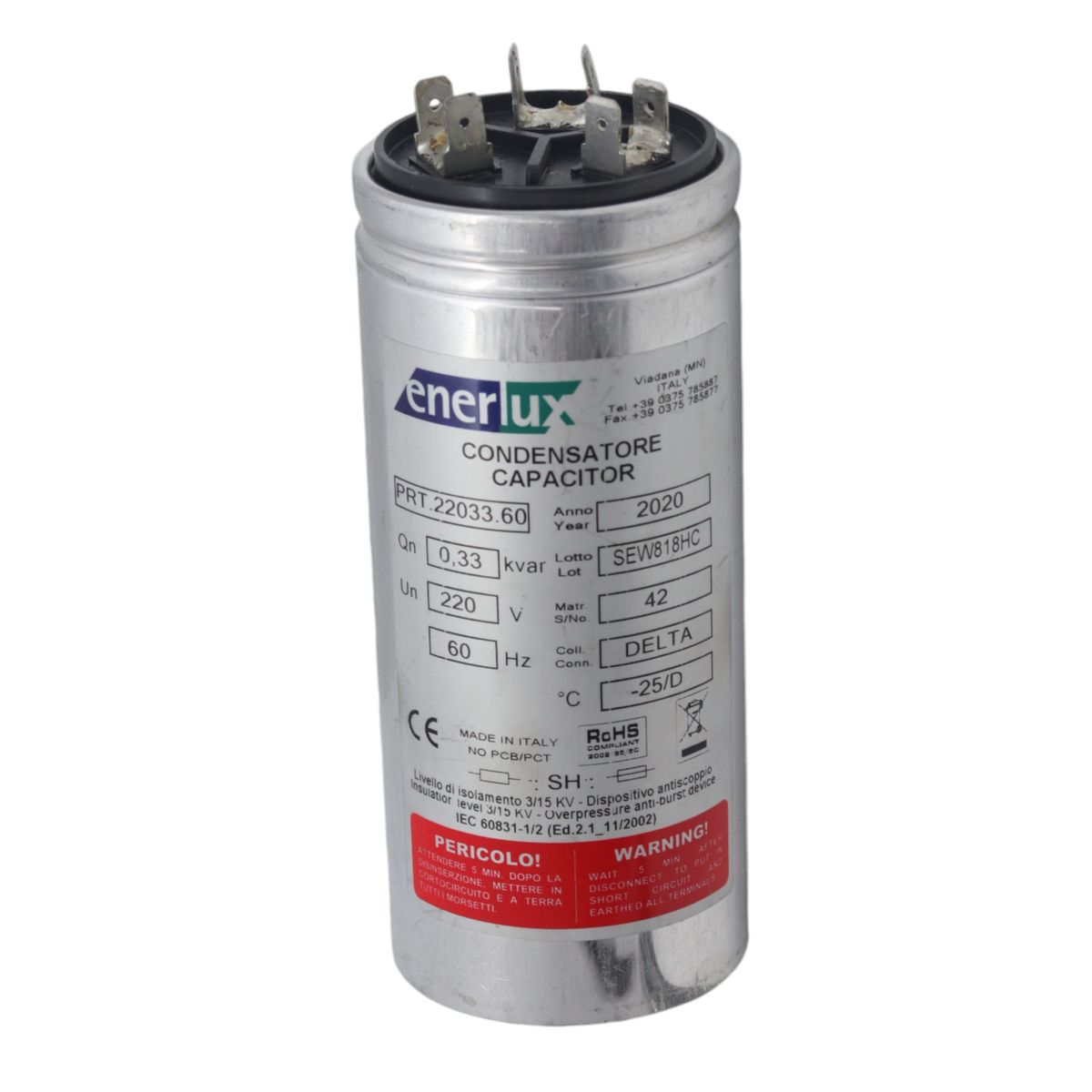 ENERLUX - Condensador Trifasico 220V 0,33KVAR Enerlux PRT.22033.60