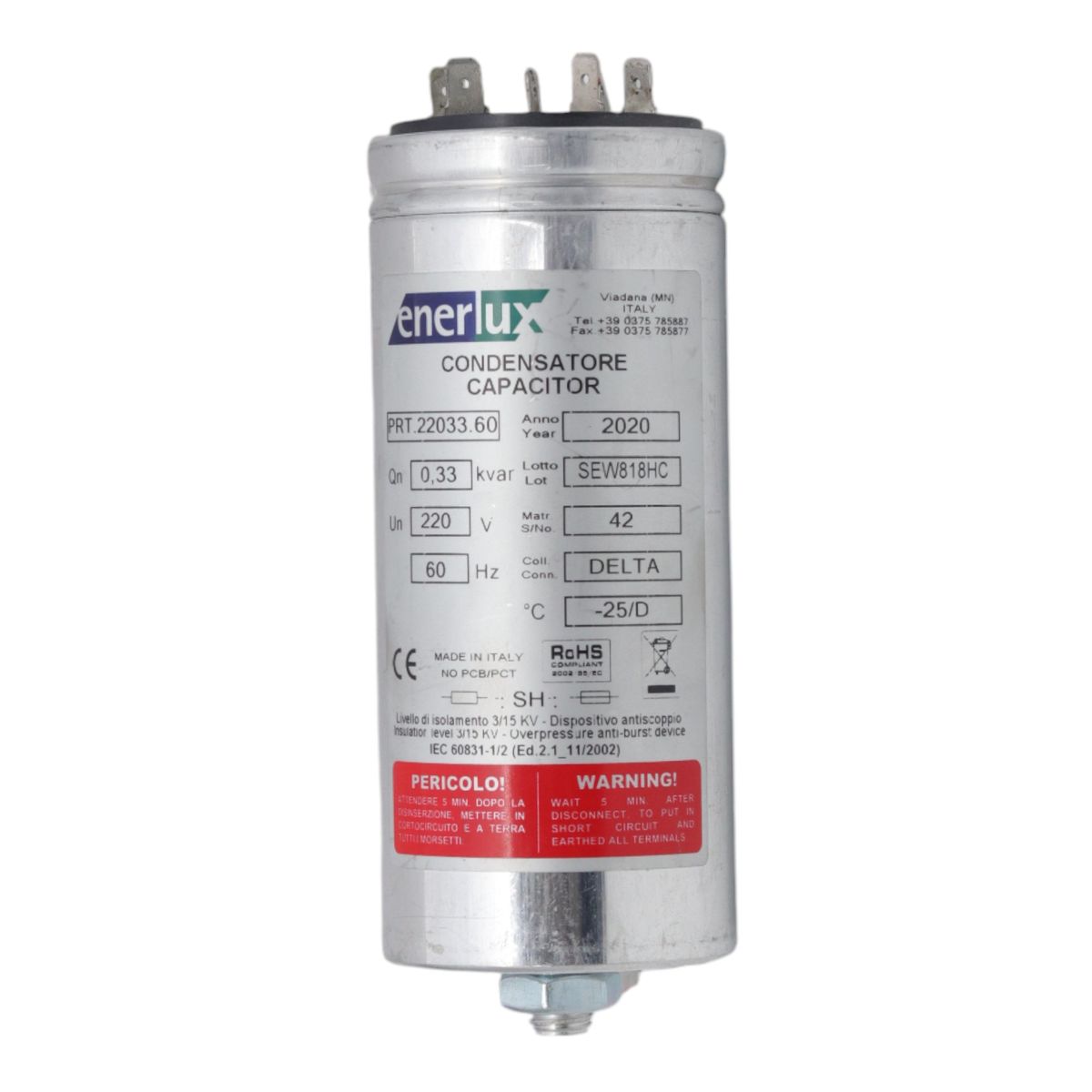 ENERLUX - Condensador Trifasico 220V 0,33KVAR Enerlux PRT.22033.60