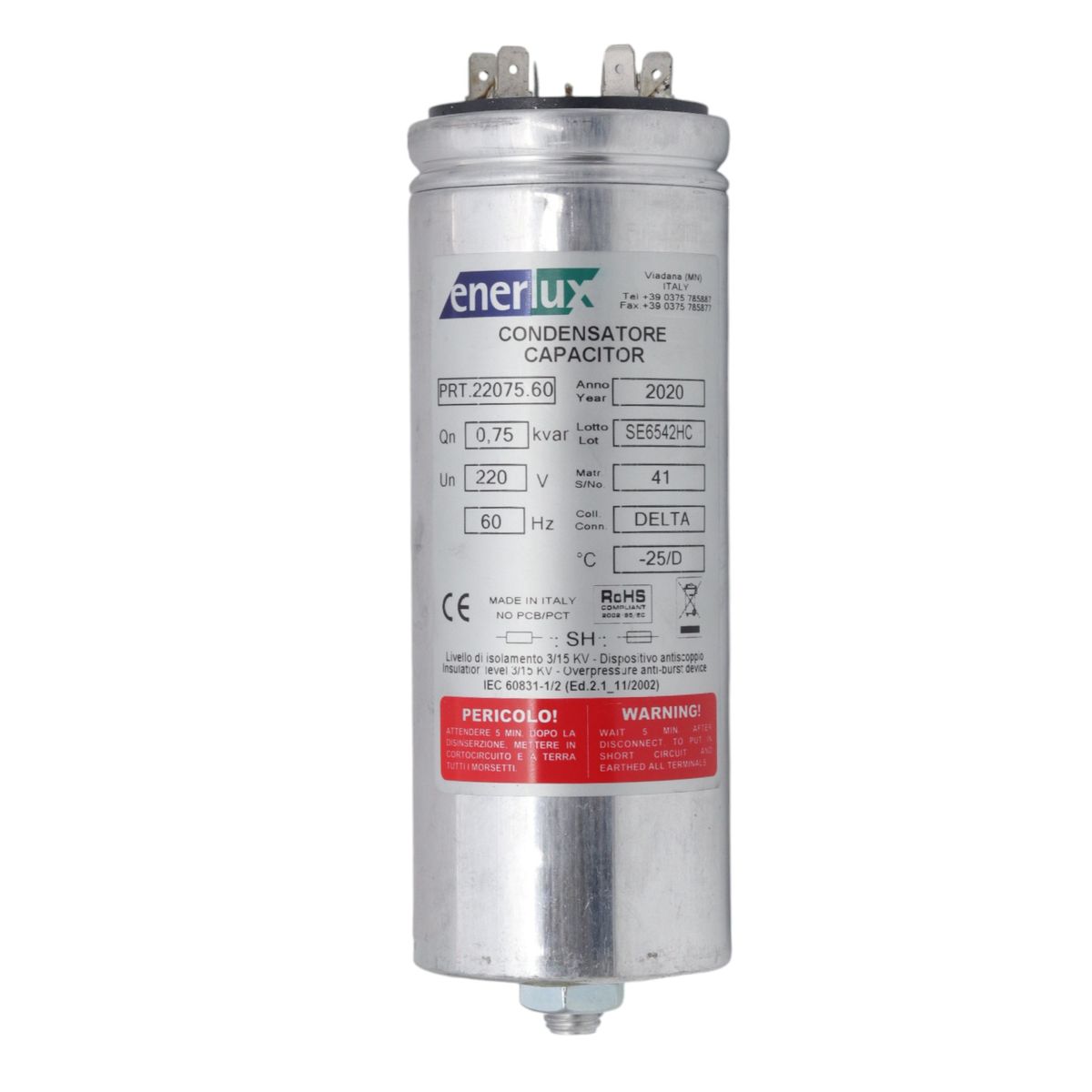 ENERLUX - Condensador Trifasico 220V 0,75KVAR Enerlux PRT.22075.60