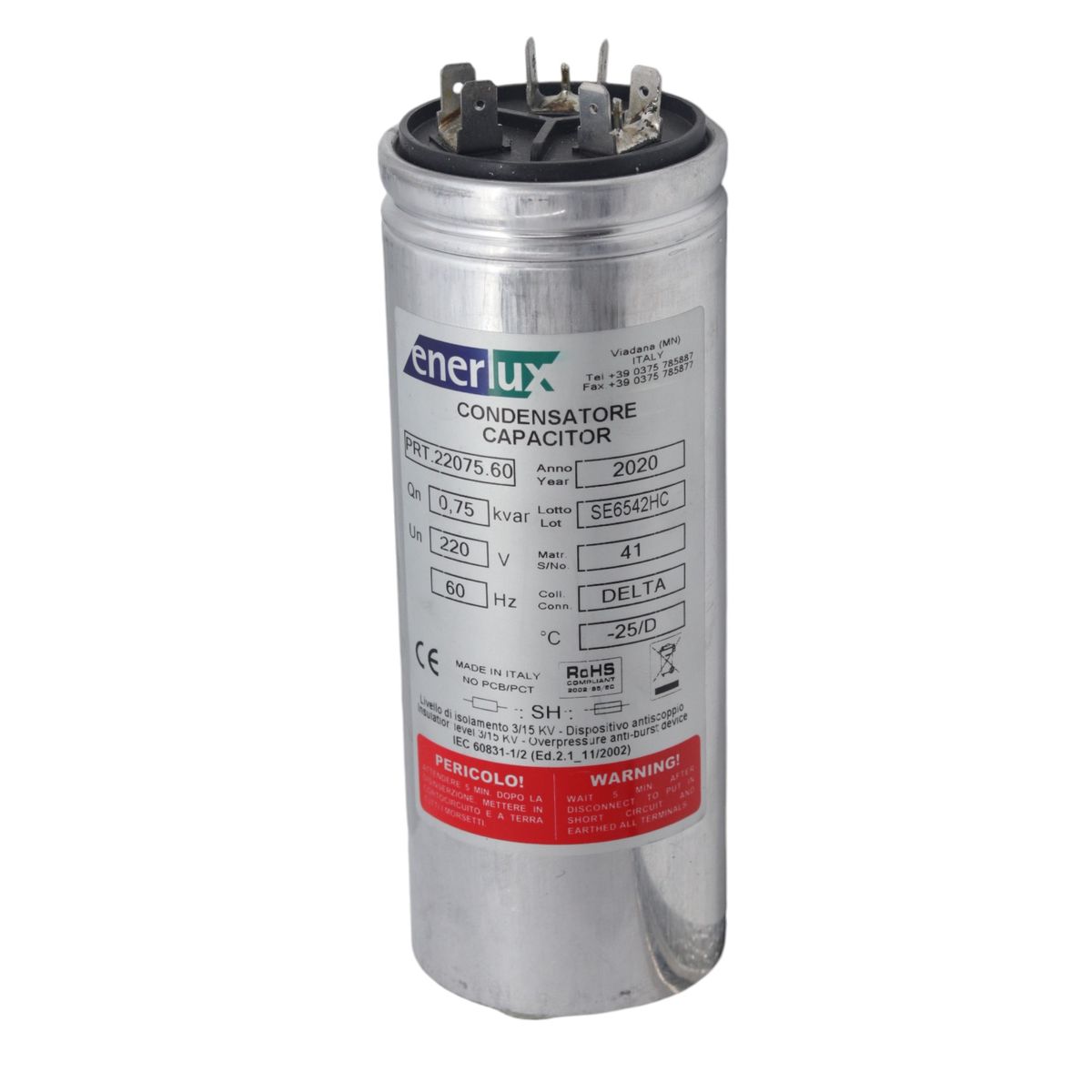 ENERLUX - Condensador Trifasico 220V 0,75KVAR Enerlux PRT.22075.60