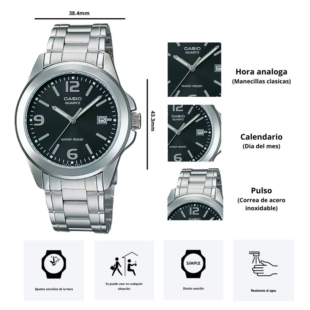 CASIO - Reloj Casio Modelo MTP-1215A-1A Diseño Casual