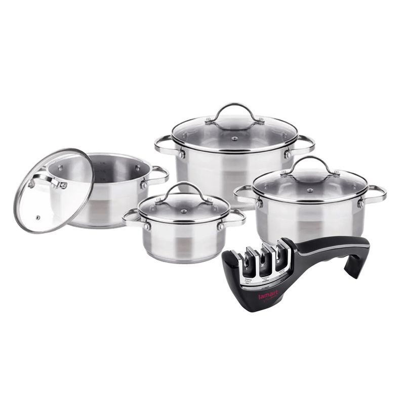 LAMART - Combo Batería de cocina con Afilador de Cuchillos Lamart