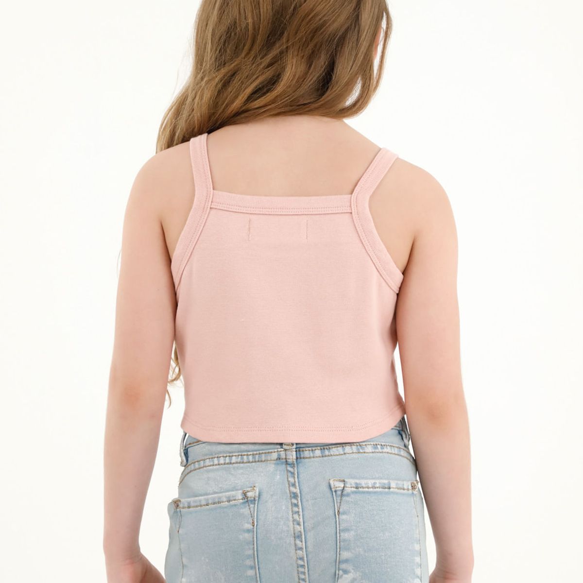 TENNIS - Camiseta crop rosada en rib para niña