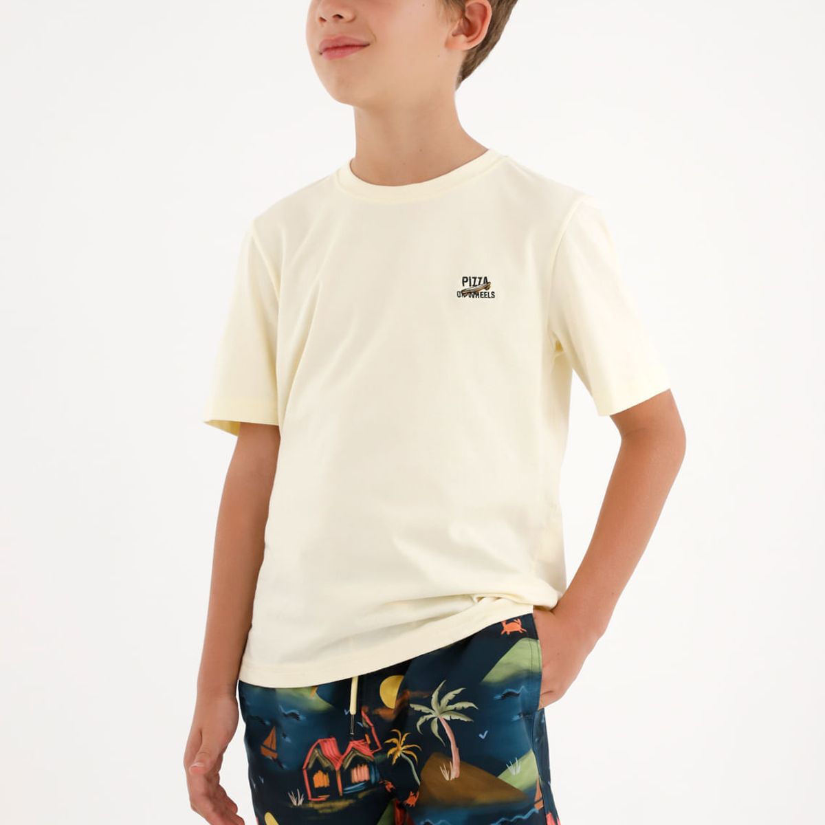 TENNIS - Camiseta amarilla básica con estampado de pizza para niño
