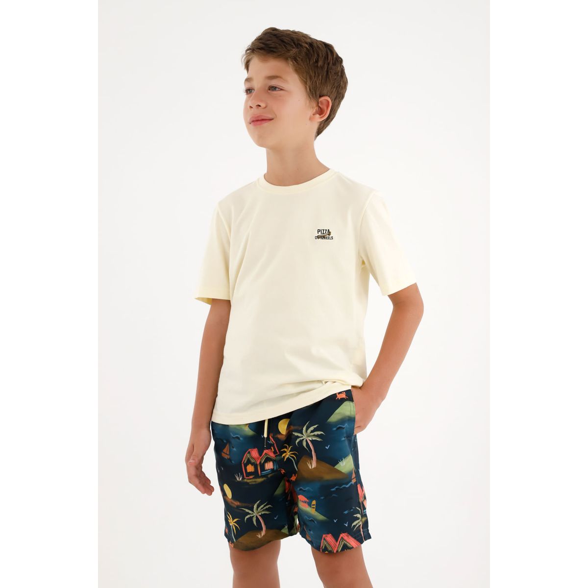 TENNIS - Camiseta amarilla básica con estampado de pizza para niño