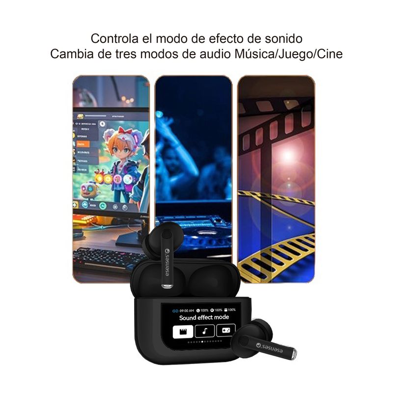 ESENSES - Audifonos esenses TWS Con ANC + Caja de carga con pantalla táctil Ref. EB TWS 2000 ANC