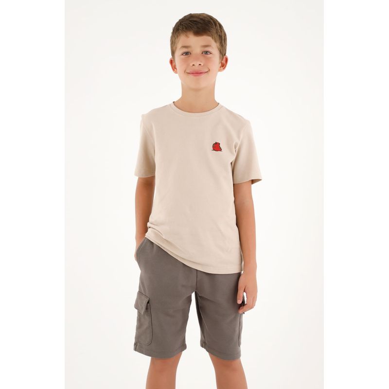 TENNIS - Camiseta básica café con estampado en punto corazón para niño