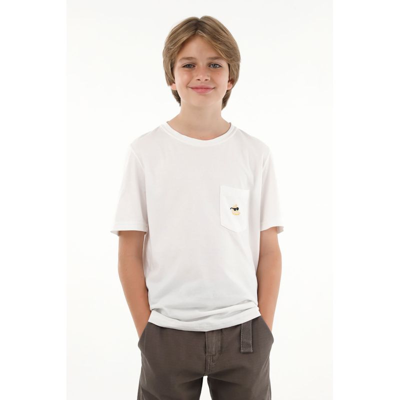 TENNIS - Camiseta blanca con bordado y bolsillo para niño