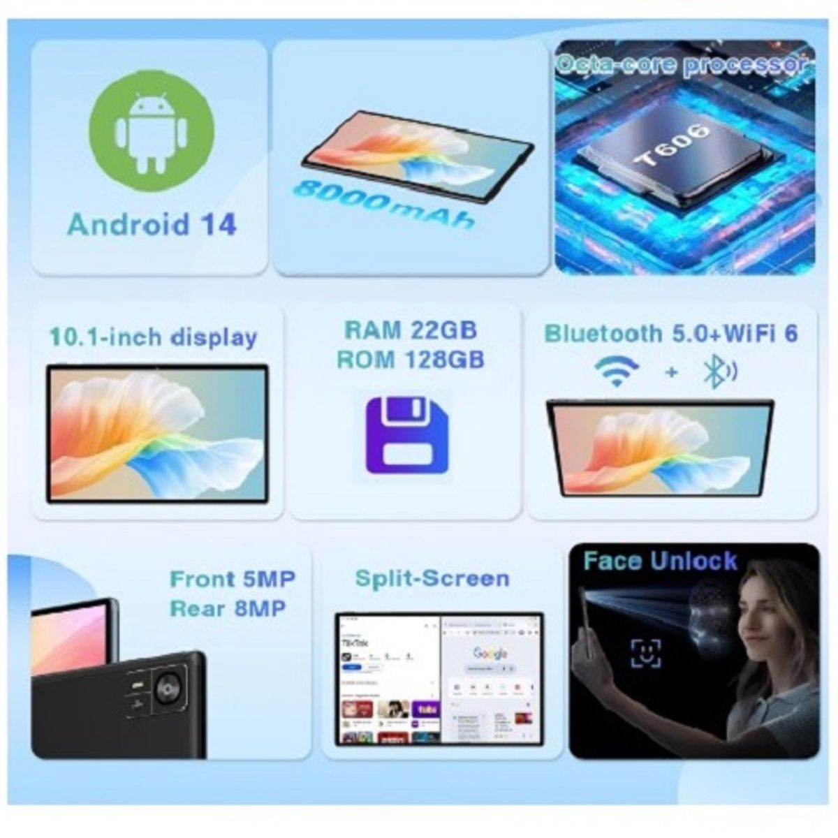 GENERICO - Tablet Android 14 de 10.1 pulgadas 22 GB de RAM 128 GB de ROM