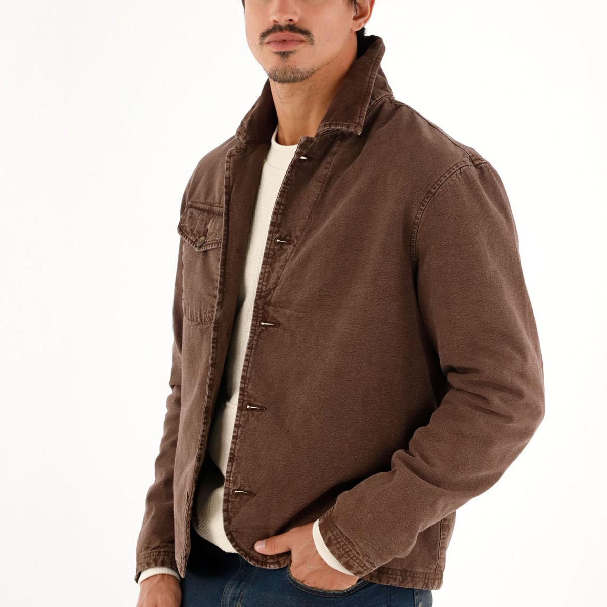 TENNIS - Abrigo con cuello en corduroy café para hombre