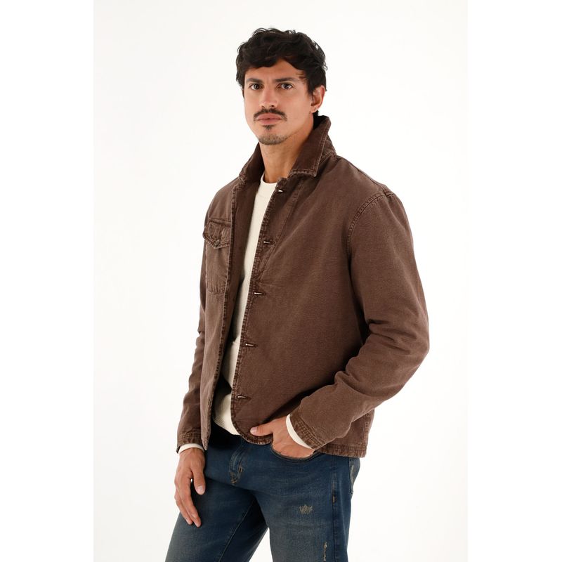TENNIS - Abrigo con cuello en corduroy café para hombre