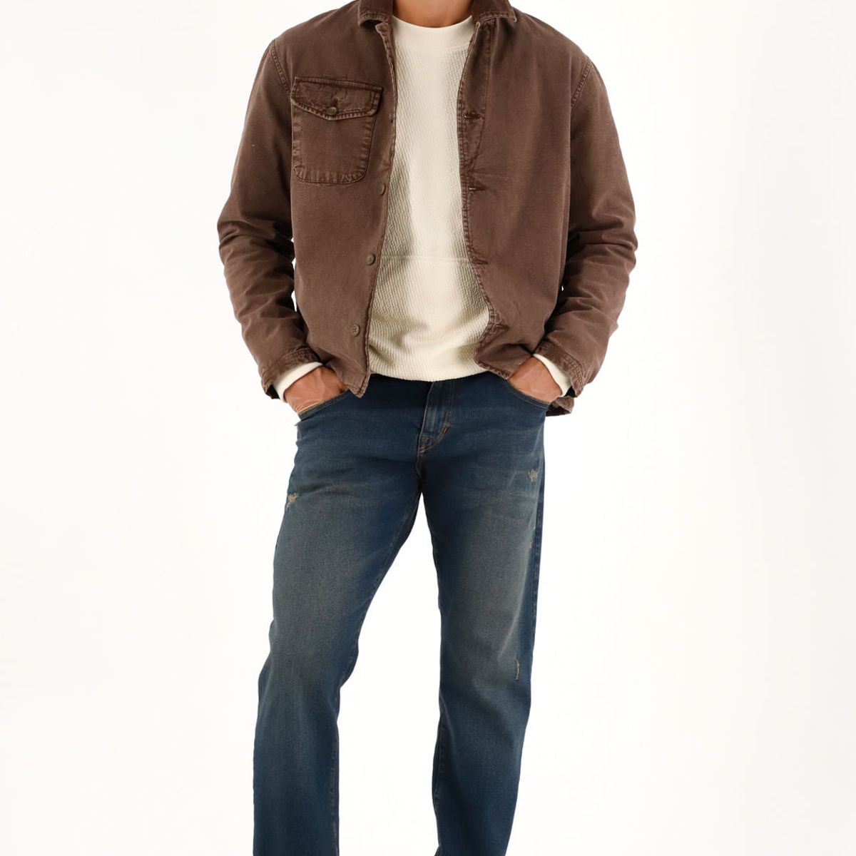 TENNIS - Abrigo con cuello en corduroy café para hombre