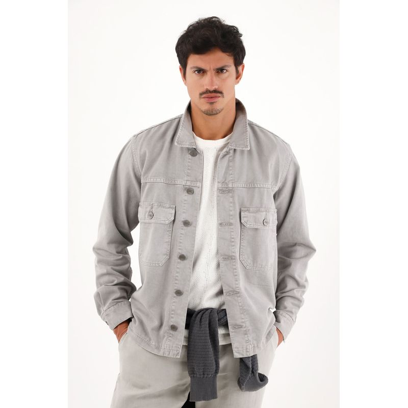TENNIS - Chaqueta gris con bolsillos de tapa para hombre